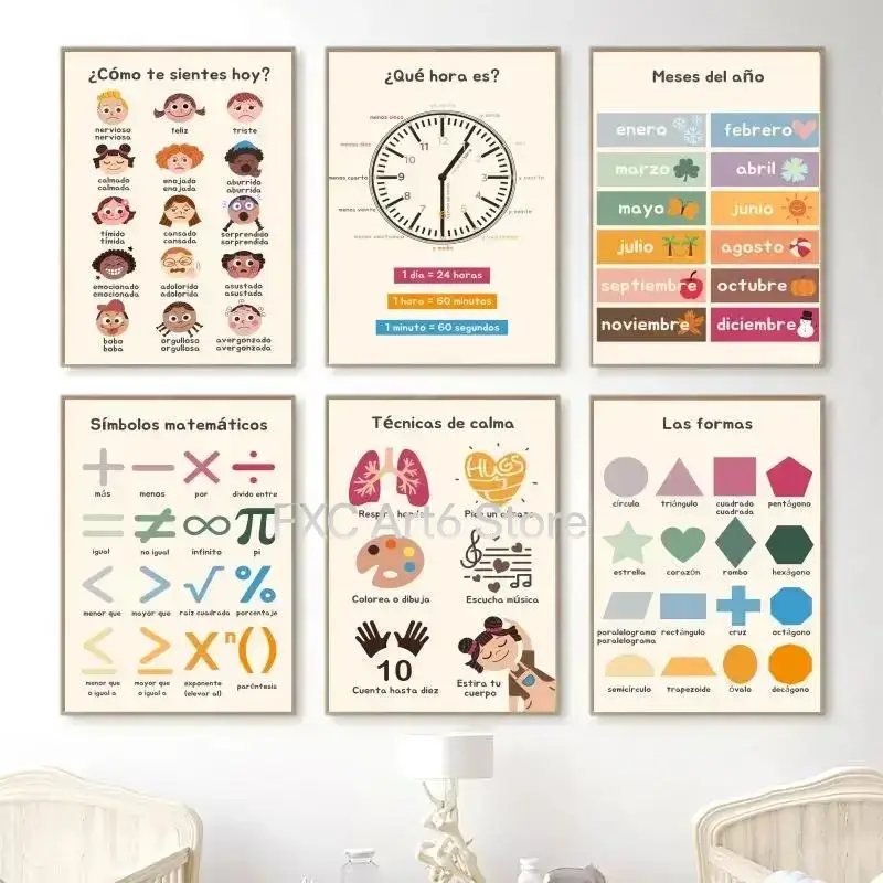 Kids Education Alphabet Numbers - Affiche murale Boho sans cadre, affiche