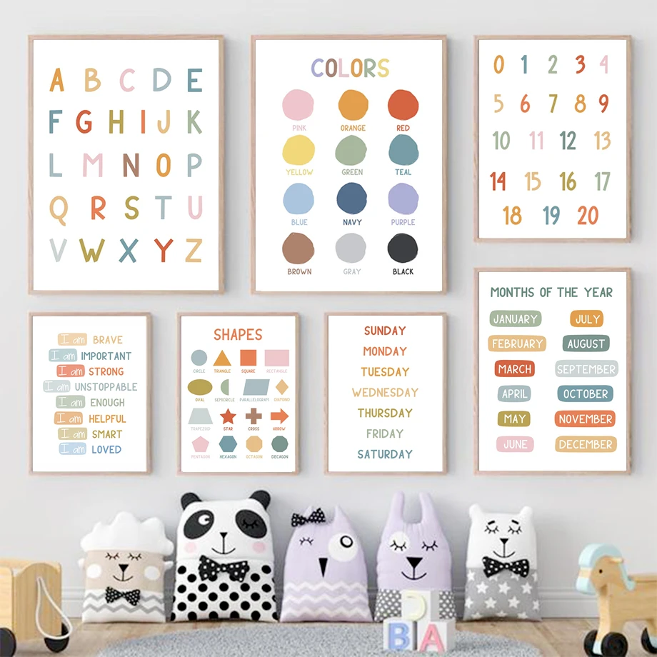 Kids Education Alphabet Numbers - Affiche éducative anglaise, alphabet, chiffres, couleurs,