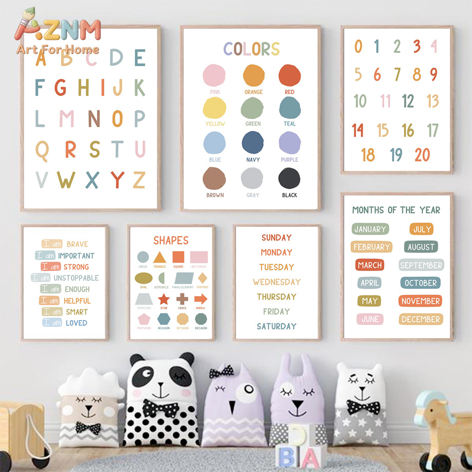 Kids Education Alphabet Numbers - AZNM Impression sur toile éducative pour