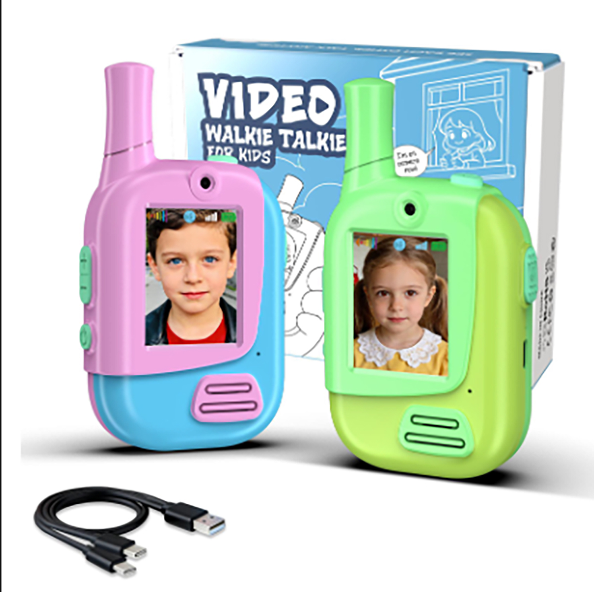 Kids Education Video - Lot de 2 talkies-walkies vidéo rechargeables